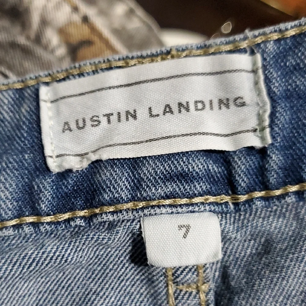 Austin Landing Embroidered Denim Long Shorts with Wing Design